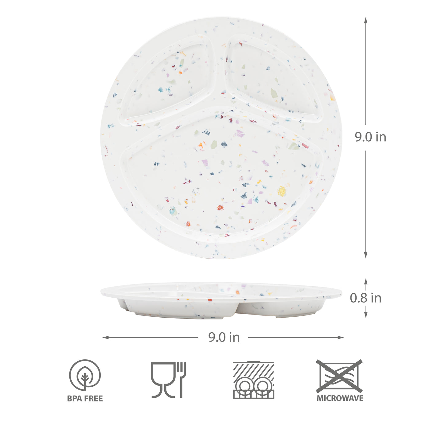2PC 9"Confetti Divided BBQ Plate - White
