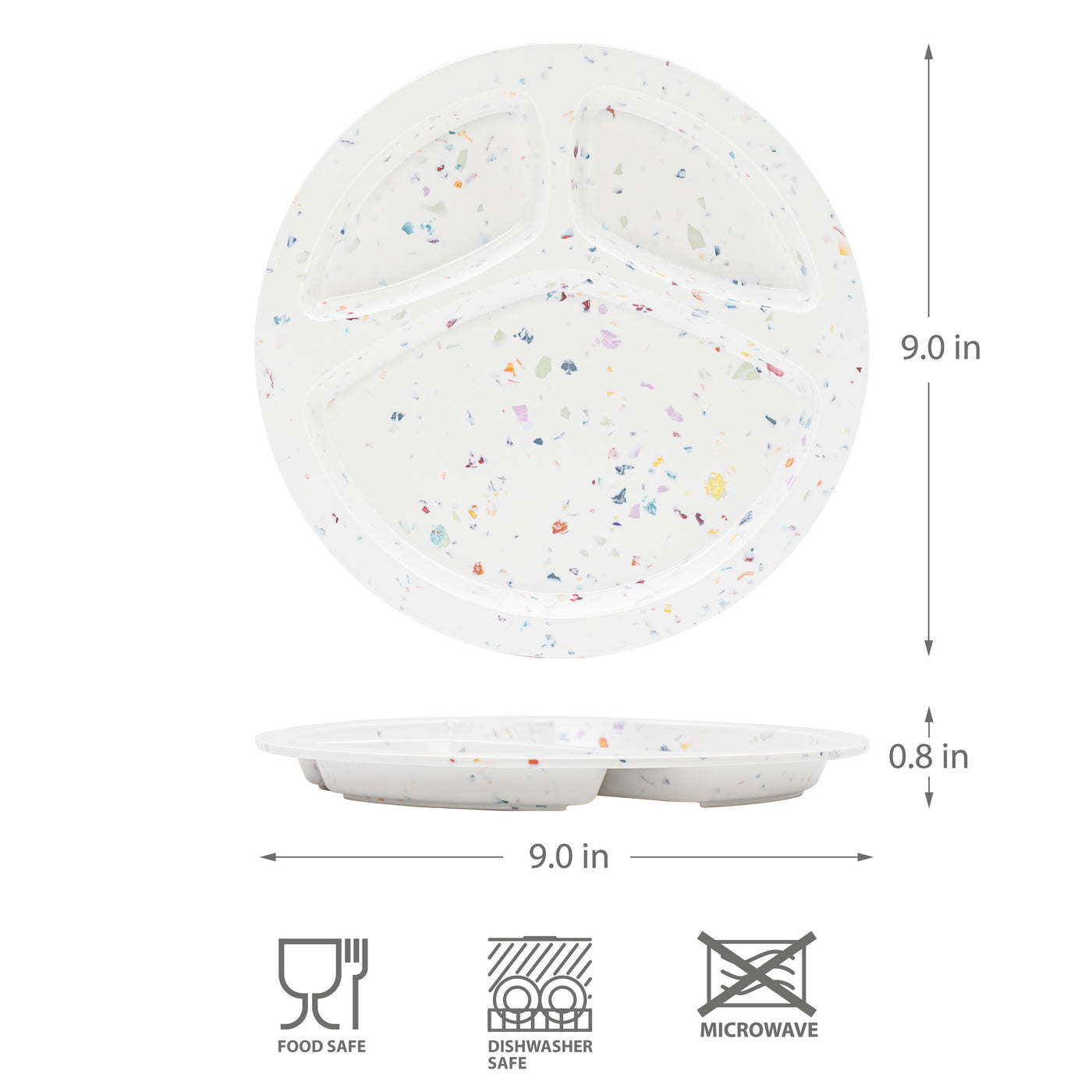 2 PC 9"Confetti Divided BBQ Plate- White