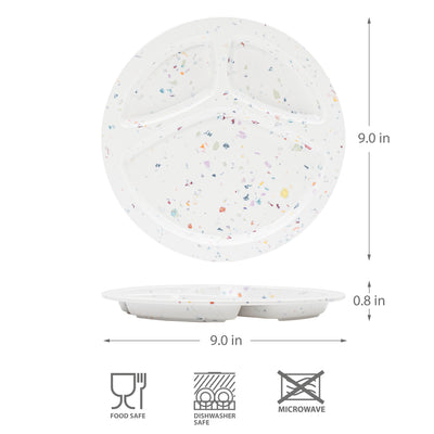 2 PC 9"Confetti Divided BBQ Plate- White
