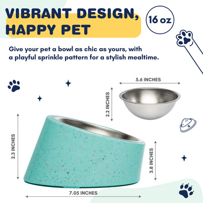 Bzyoo 16oz Tilted Dog Bowl for Small Dogs & Cats - Green