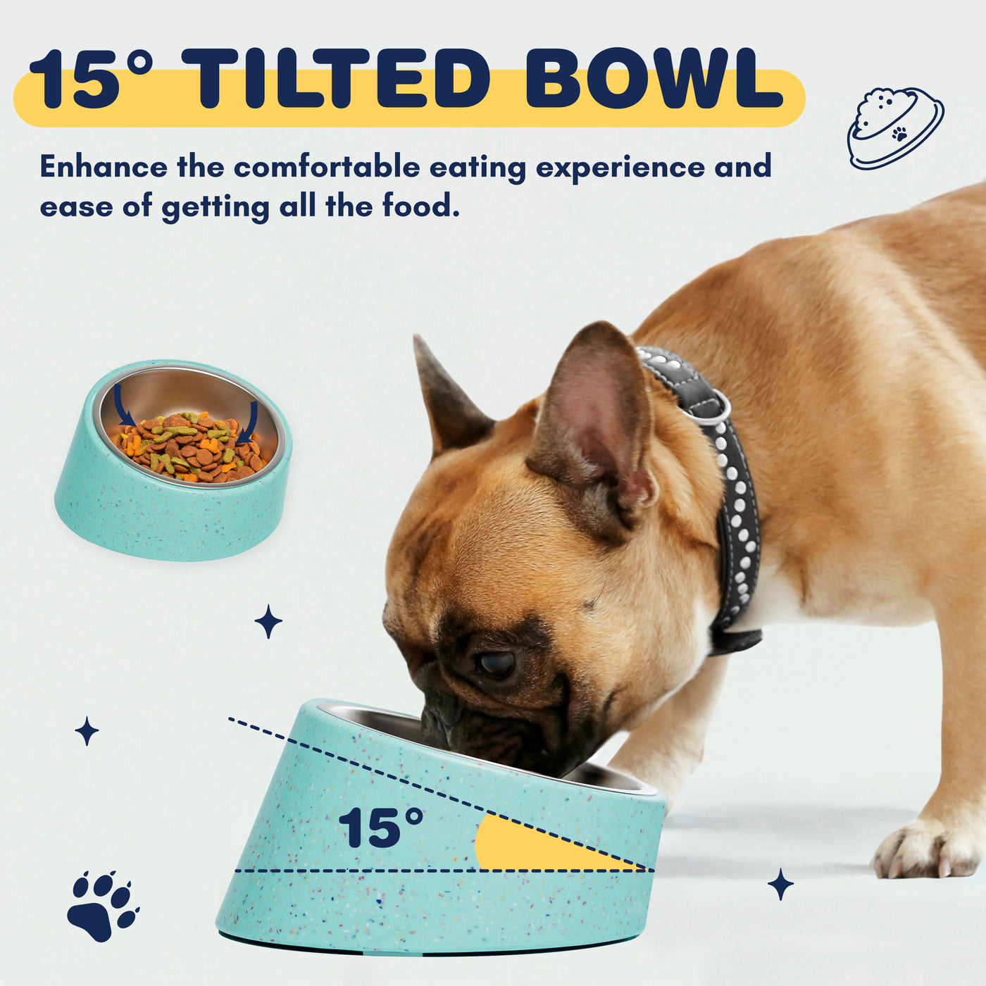 Bzyoo 16oz Tilted Dog Bowl for Small Dogs & Cats - Green