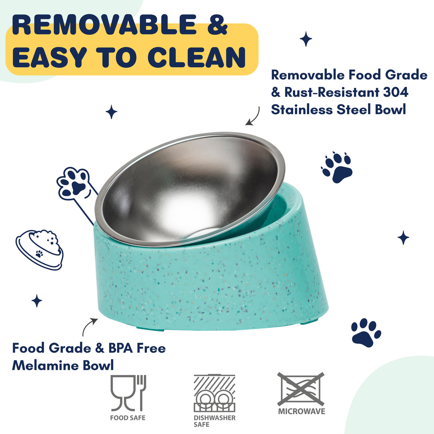 Bzyoo 16oz Tilted Dog Bowl for Small Dogs & Cats - Green