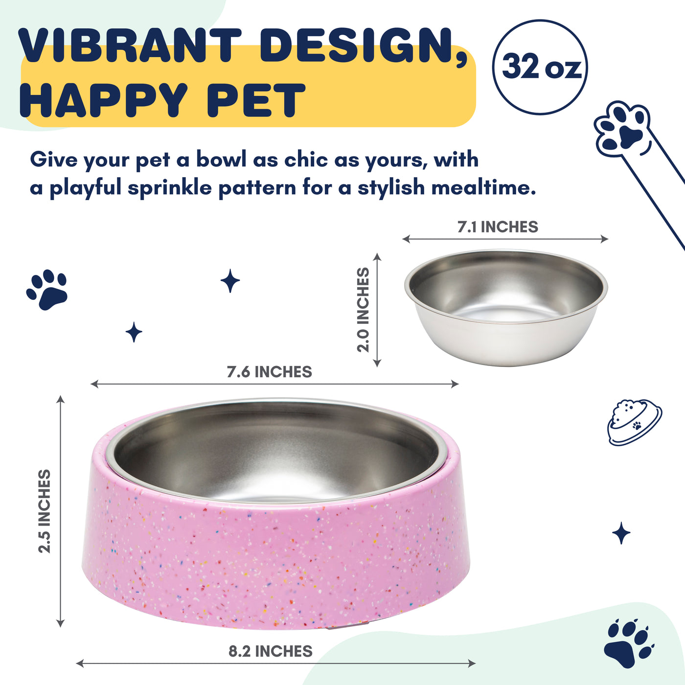 Bzyoo 32oz 4CUP Elevated Dog & Cat Bowl - Pink