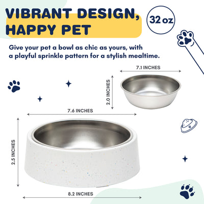 Bzyoo 32oz 4CUP Elevated Dog & Cat Bowl - White