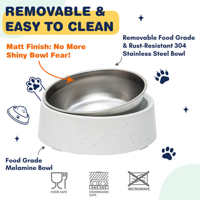 Bzyoo 32oz 4CUP Elevated Dog & Cat Bowl - White