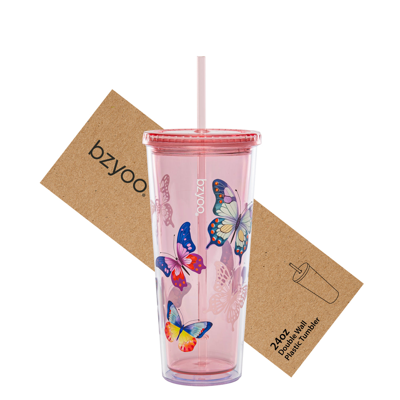 24oz SIP Double Wall Plastic Straw Tumbler w/ Lid - Butterfly Pink