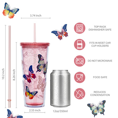 24oz SIP Double Wall Plastic Straw Tumbler w/ Lid - Butterfly Pink