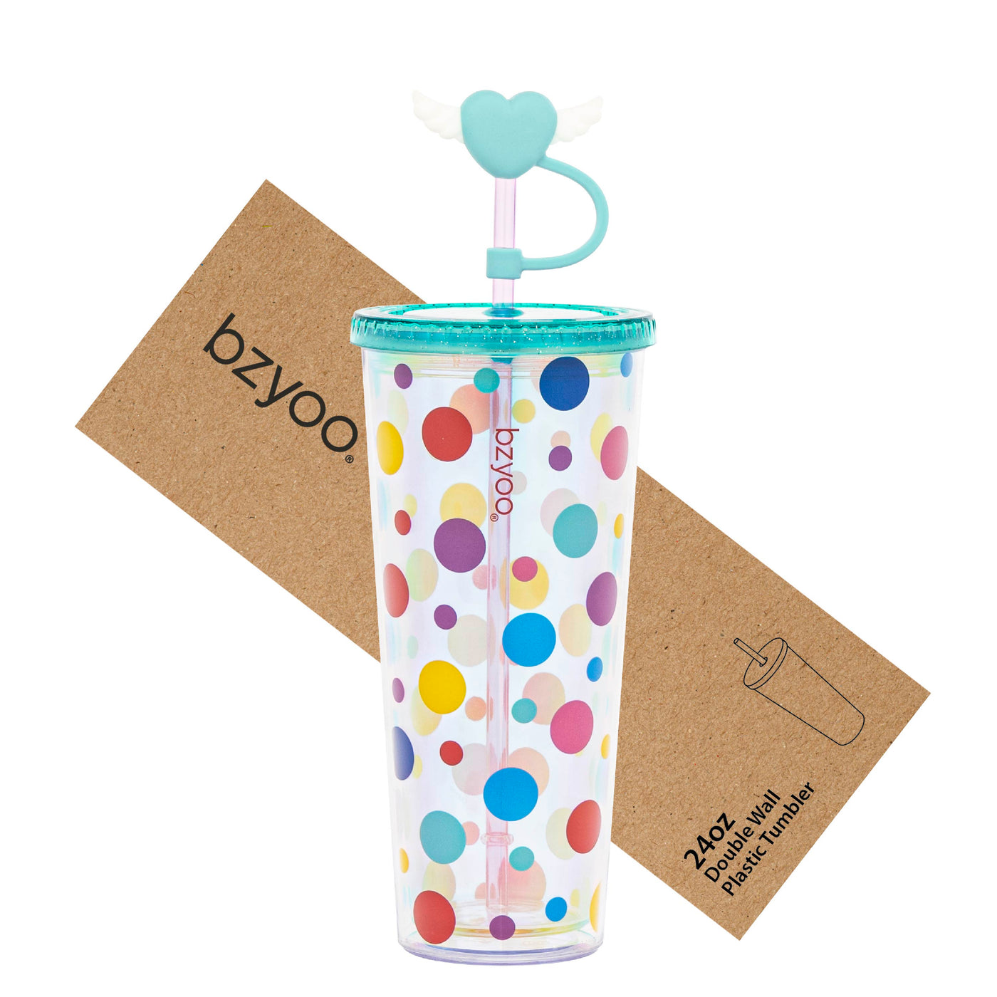 24oz SIP Tumbler with Heart-Shaped w/Wing Straw Cap Cover – Cute DotDot Design
