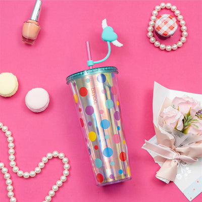 24oz SIP Tumbler with Heart-Shaped w/Wing Straw Cap Cover – Cute DotDot Design