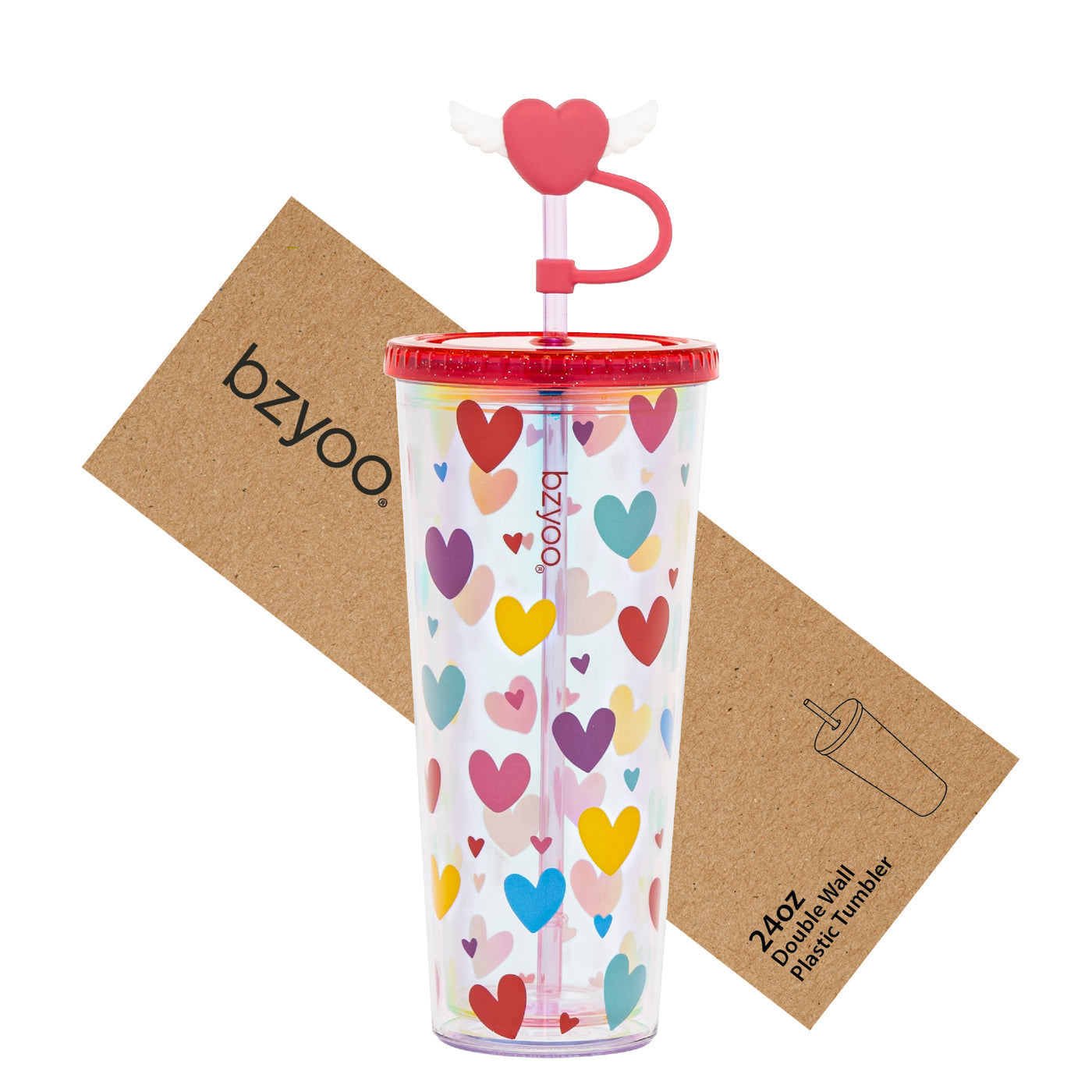 24oz SIP Tumbler with Heart-Shaped w/Wing Straw Cap Cover – Cute Heart Design