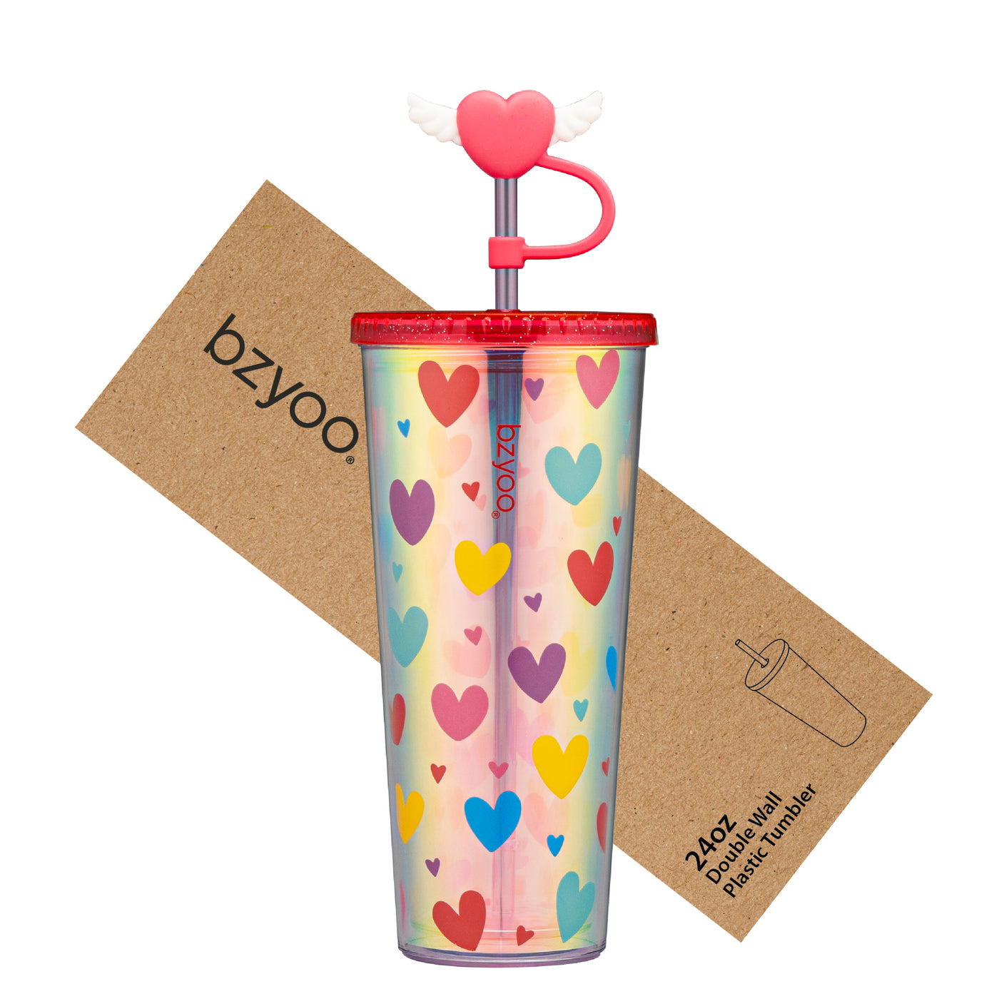 24oz SIP Tumbler with Heart-Shaped w/Wing Straw Cap Cover – Cute Heart Design