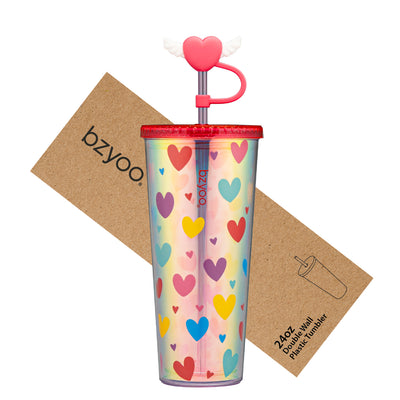 24oz SIP Tumbler with Heart-Shaped w/Wing Straw Cap Cover – Cute Heart Design