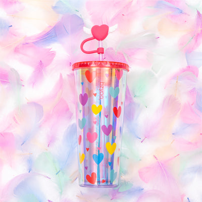 24oz SIP Tumbler with Heart-Shaped w/Wing Straw Cap Cover – Cute Heart Design