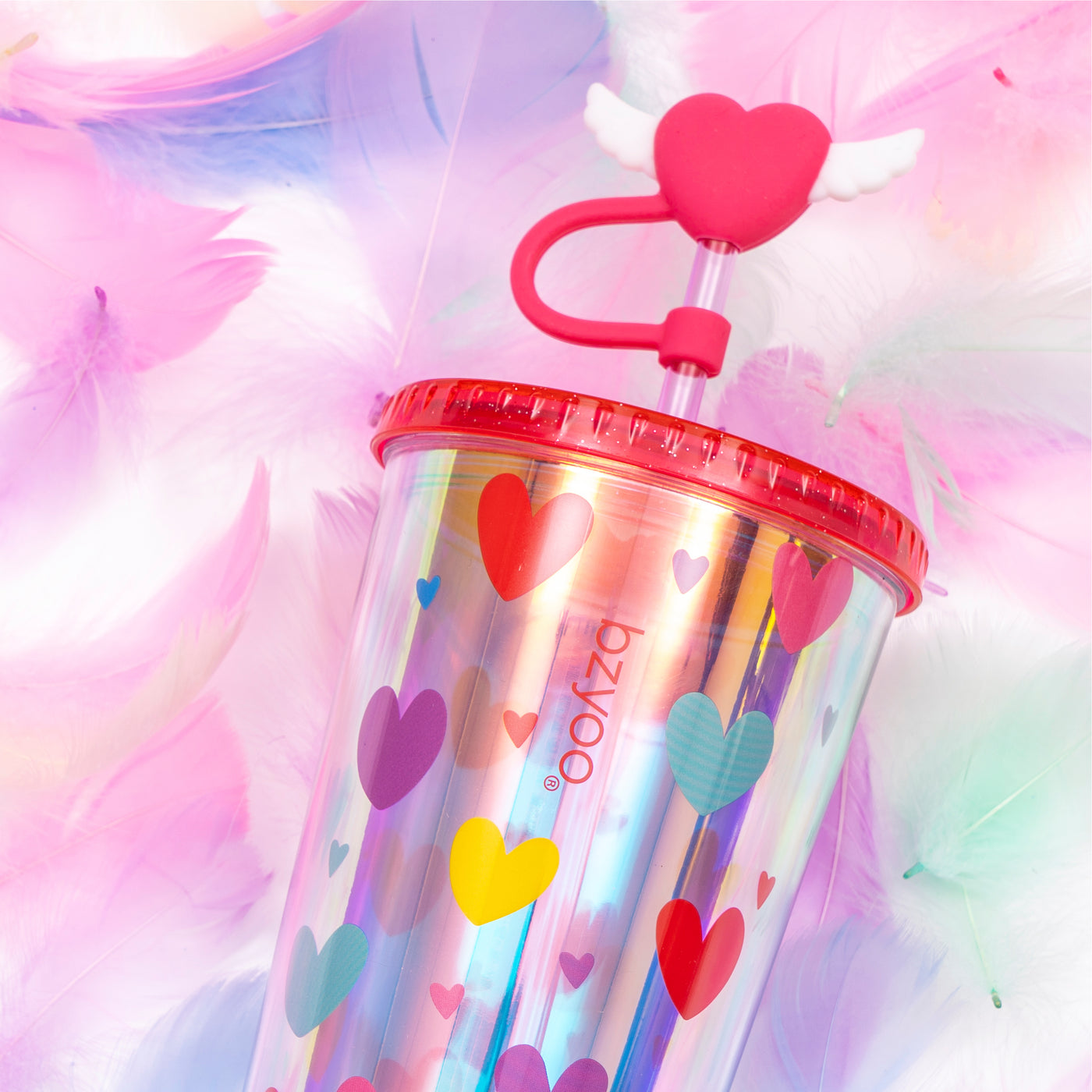 24oz SIP Tumbler with Heart-Shaped w/Wing Straw Cap Cover – Cute Heart Design