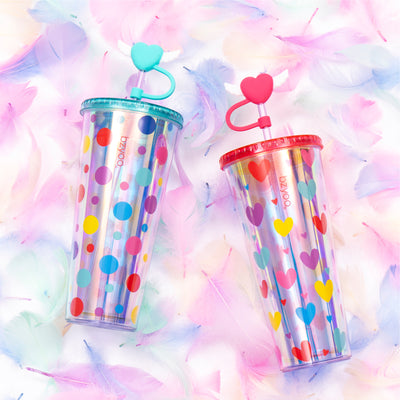 24oz SIP Tumbler with Heart-Shaped w/Wing Straw Cap Cover – Cute Heart Design