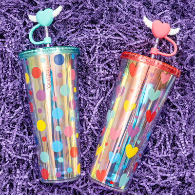 24oz SIP Tumbler with Heart-Shaped w/Wing Straw Cap Cover – Cute Heart Design