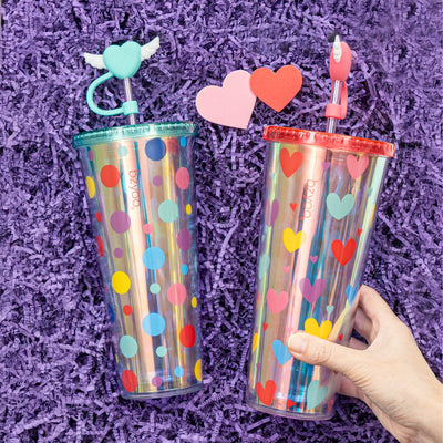24oz SIP Tumbler with Heart-Shaped w/Wing Straw Cap Cover – Cute Heart Design