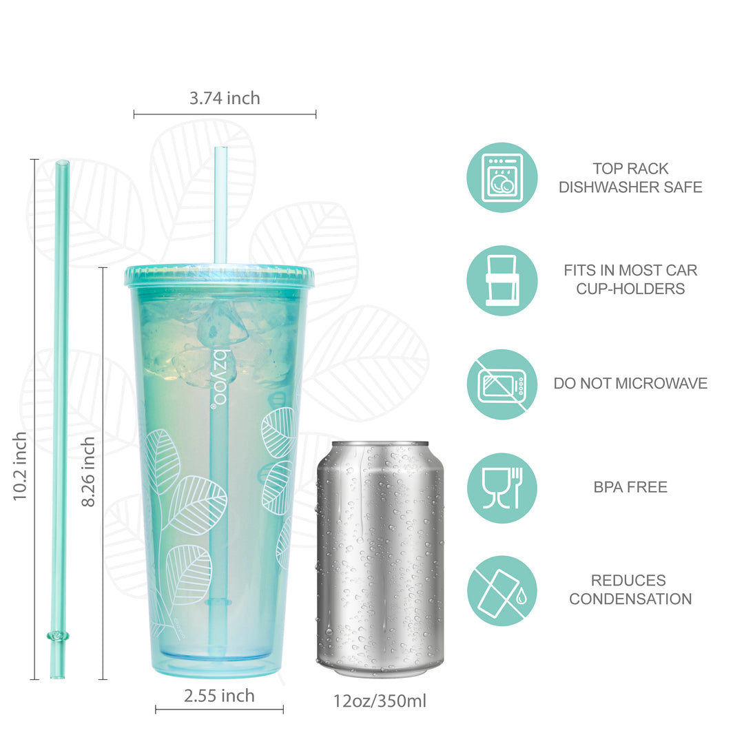 bzyoo SIP 24oz (710ml) Double Wall Plastic Tumbler with Lid and Straw Cold Drink Travel Mug Reusable Ice Coffee Tea Cup Perfect