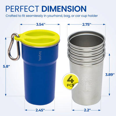 Nesting Stainless Steel Camping Cup Set with Hook Blue Color