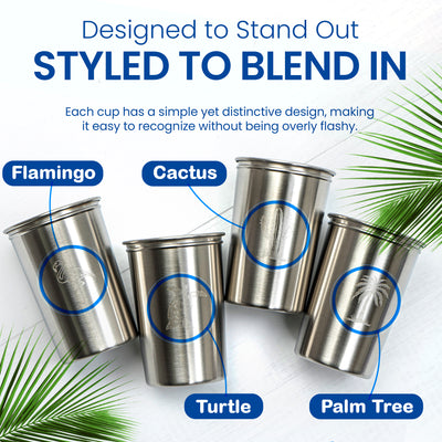 Nesting Stainless Steel Camping Cup Set with Hook Orange Color