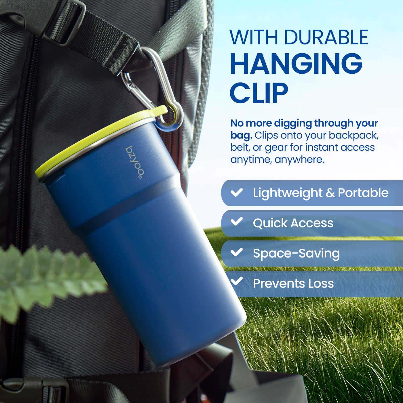 Nesting Stainless Steel Camping Cup Set with Hook Blue Color