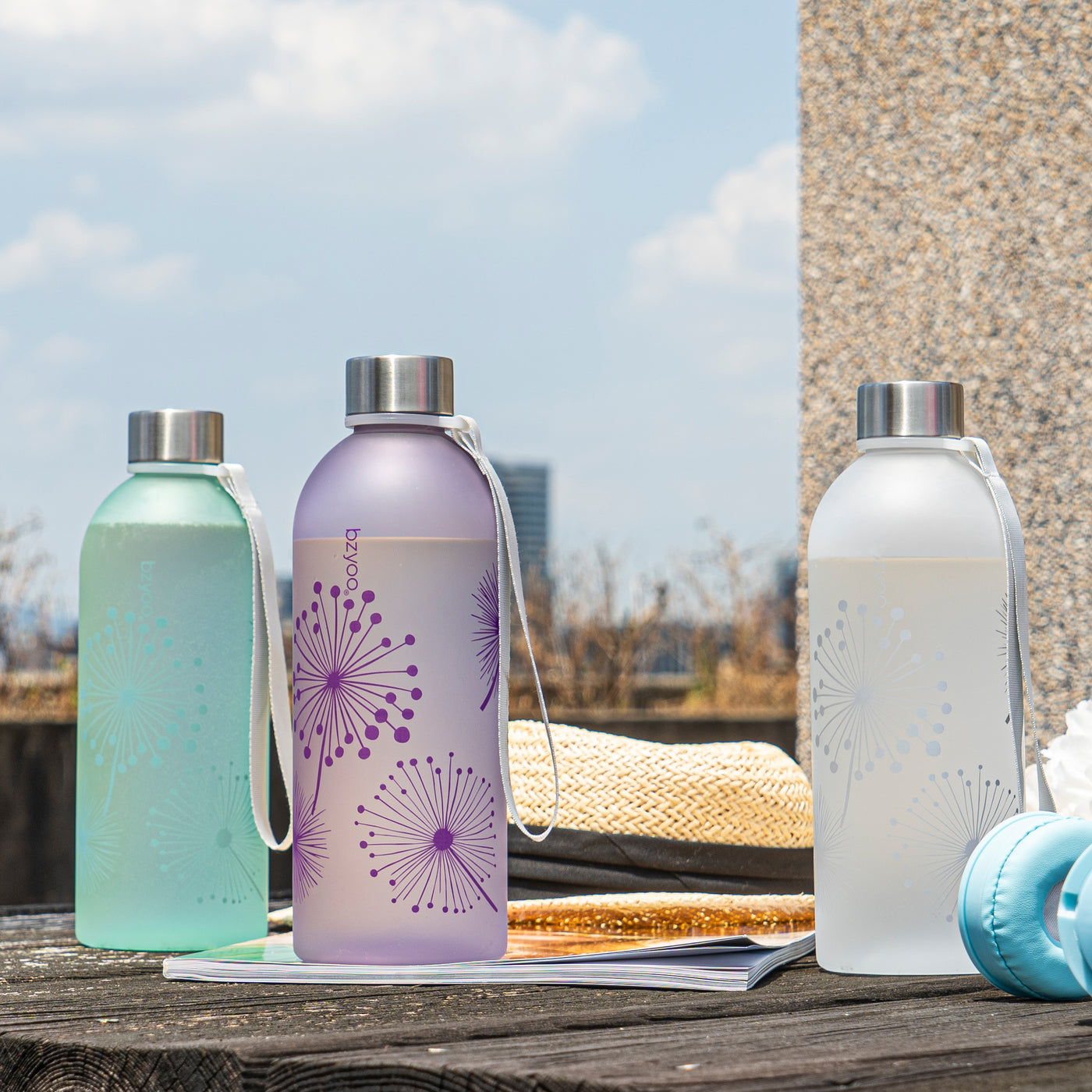 32oz Time Marker Tritan Water Bottle w/ Carrying Strap - Dandelion Purple