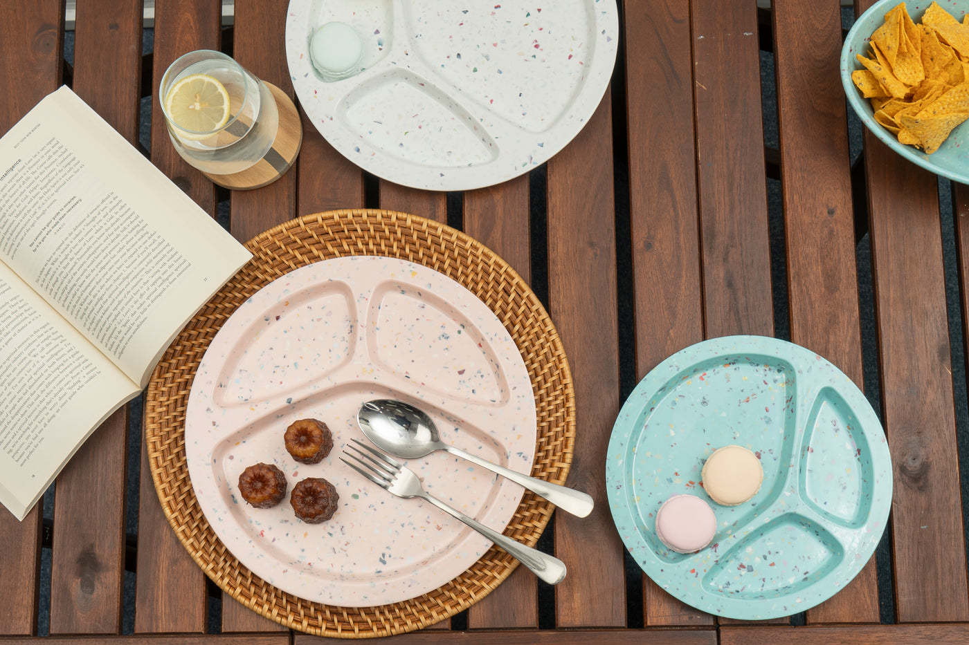 2PC 9"Confetti Divided BBQ Plate - White