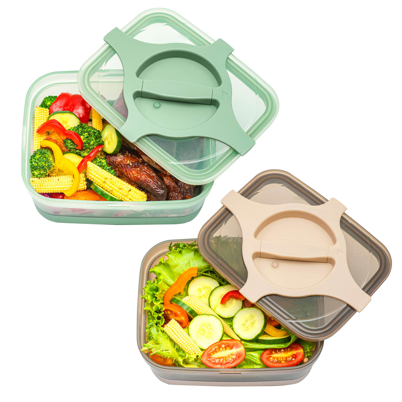Bzyoo 25.5oz Prestoor Bento Lunch Box Pack of 2 Color Brown & Green