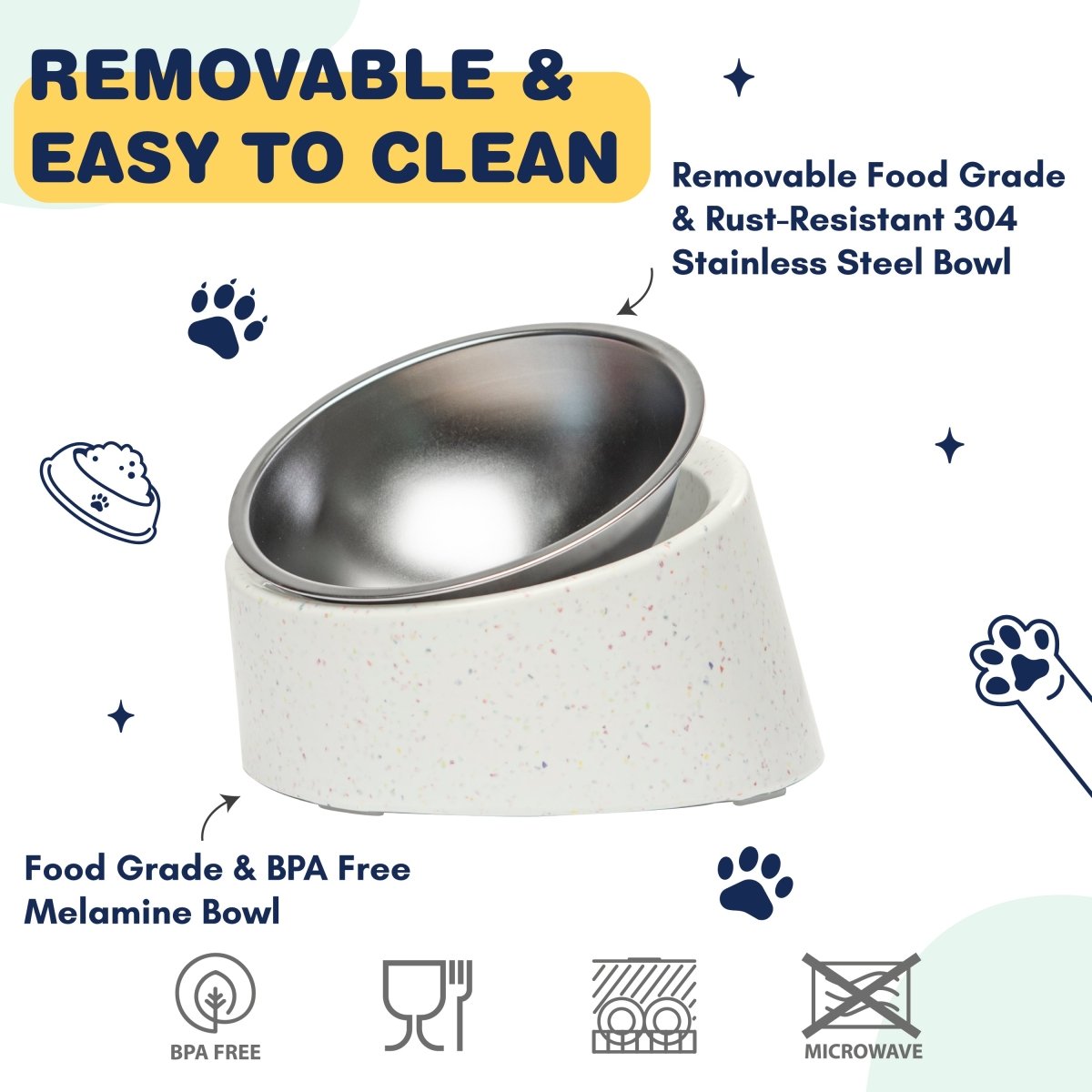 Bzyoo 16oz Tilted Dog Bowl for Small Dogs & Cats - White - bzyoo