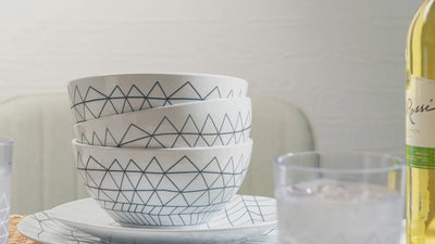 12pc Spidy Ceramic Plate & Bowl Dinnerware Set - White