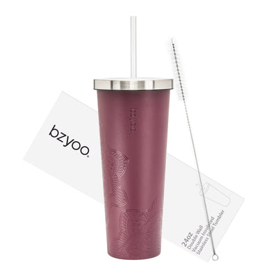 24oz SUP Double Wall Vacuum Insulated Stainless Steel Tumbler w/ Straw Lid - La La Mandala Red