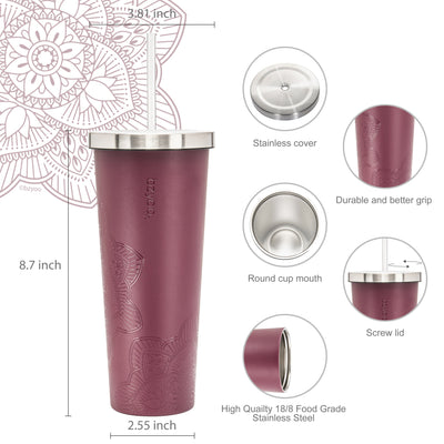 24oz SUP Double Wall Vacuum Insulated Stainless Steel Tumbler w/ Straw Lid - La La Mandala Red