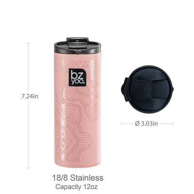 12oz Brew Stainless Steel Vacuum Double Wall Insulated Tumbler - La La Mandala Pink - bzyoo