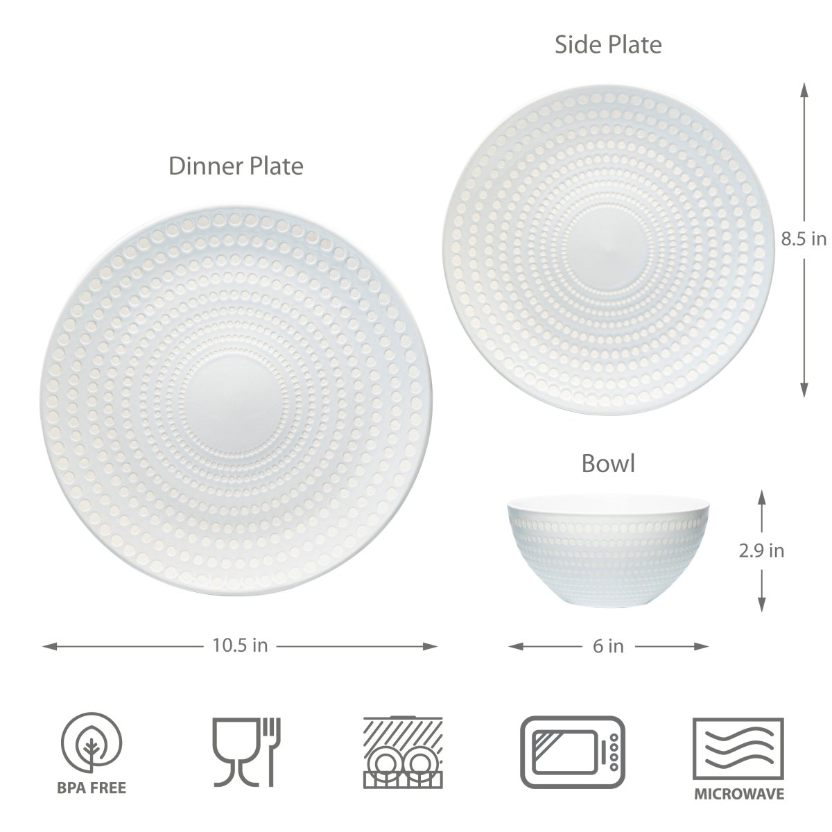 12pc Bijou Ceramic Plate & Bowl Dinnerware Set - Pearl White - bzyoo