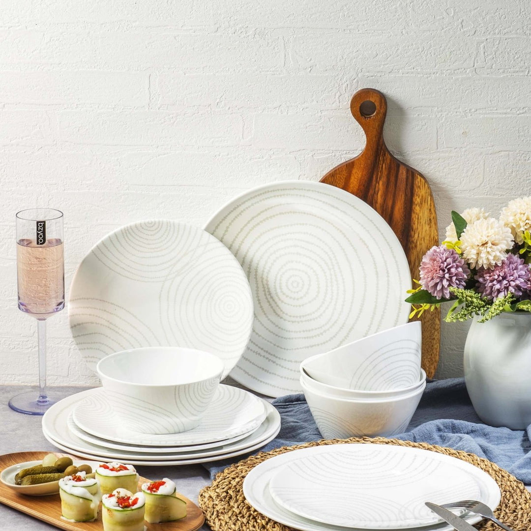 12pc Planet Melamine Plate Bowl Dinnerware Set White Bzyoo