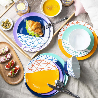 12pc Decorated Melamine Plate & Bowl Dinnerware Set - bzyoo