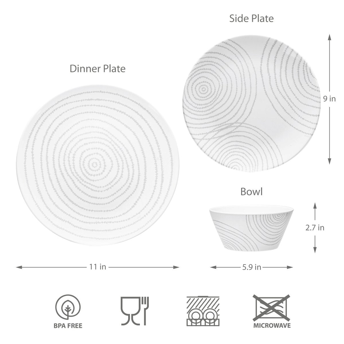 12pc Decorated Melamine Plate & Bowl Dinnerware Set - bzyoo