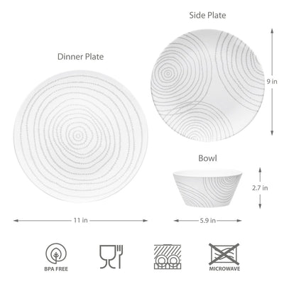12pc Decorated Melamine Plate & Bowl Dinnerware Set - bzyoo