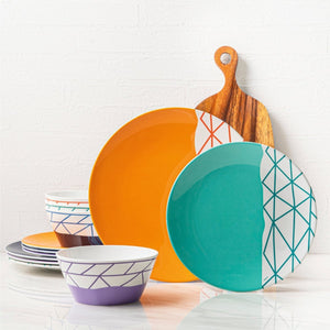 12pc Decorated Melamine Plate & Bowl Dinnerware Set - bzyoo