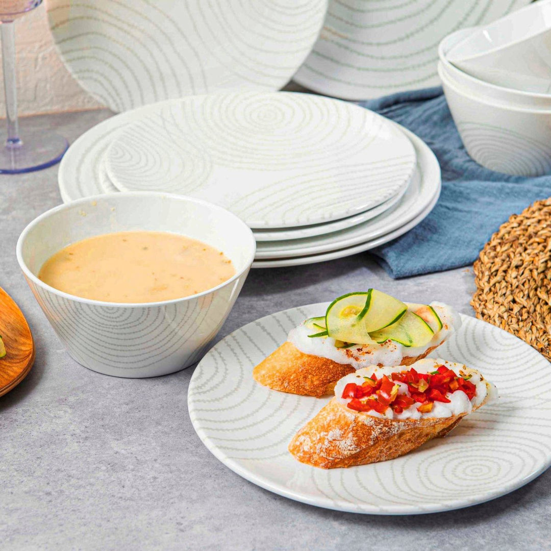 12pc Planet Melamine Plate Bowl Dinnerware Set White Bzyoo