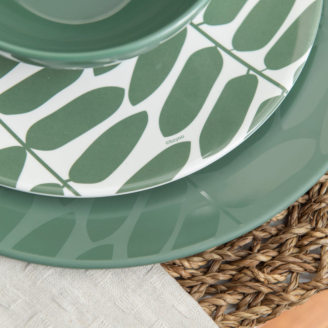 12pc Decorated Melamine Plate Bowl Dinnerware Set Velvet Pine