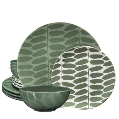 12pc Decorated Melamine Plate & Bowl Dinnerware Set (Leaf) - bzyoo