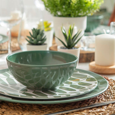 12pc Decorated Melamine Plate & Bowl Dinnerware Set (Leaf) - bzyoo