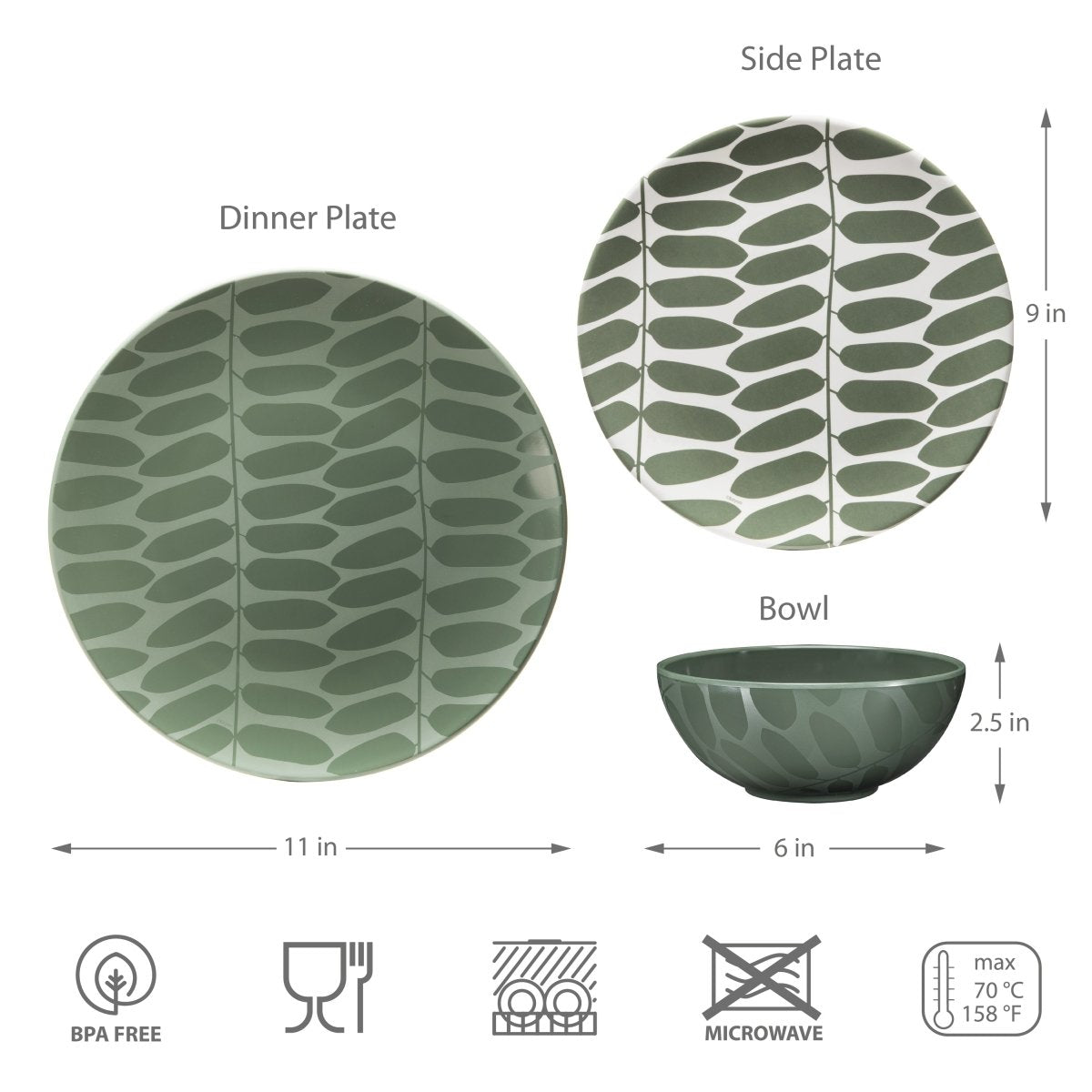 12pc Decorated Melamine Plate & Bowl Dinnerware Set (Leaf) - bzyoo