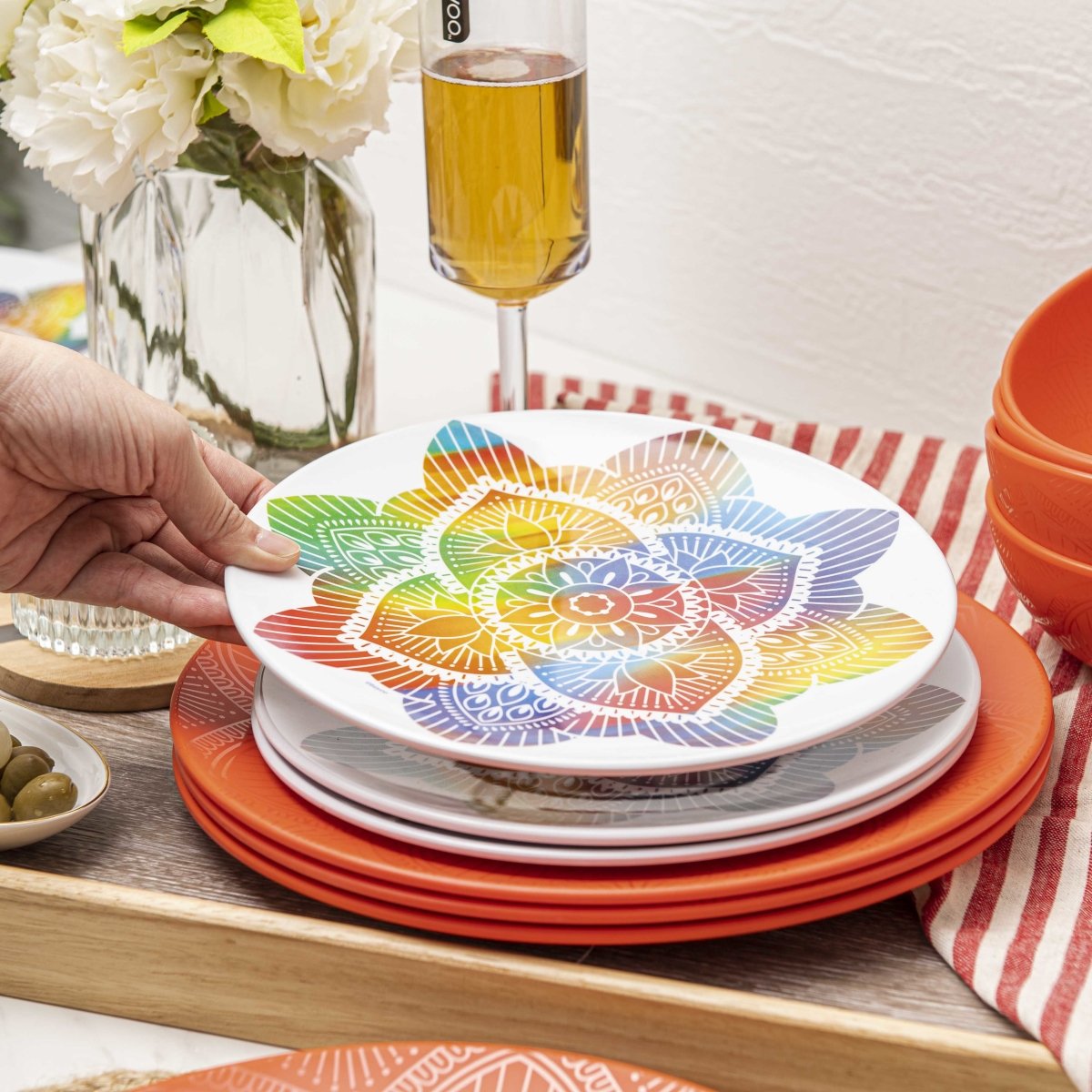 12pc La La Mandala Melamine Plate & Bowl Set - bzyoo