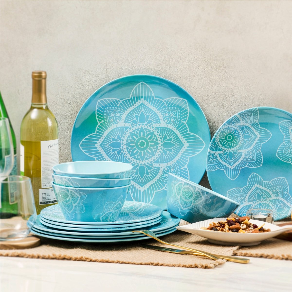 12pc La La Mandala Melamine Plate & Bowl Set - bzyoo