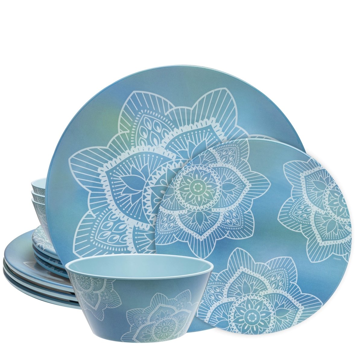 12pc La La Mandala Melamine Plate & Bowl Set - bzyoo