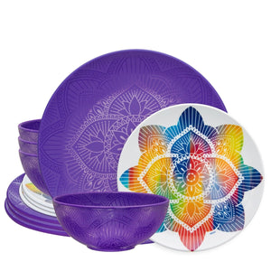 12pc La La Mandala Melamine Plate & Bowl Set - bzyoo
