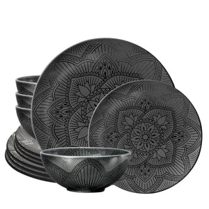 12pc La La Mandala Melamine Plate & Bowl Set - bzyoo