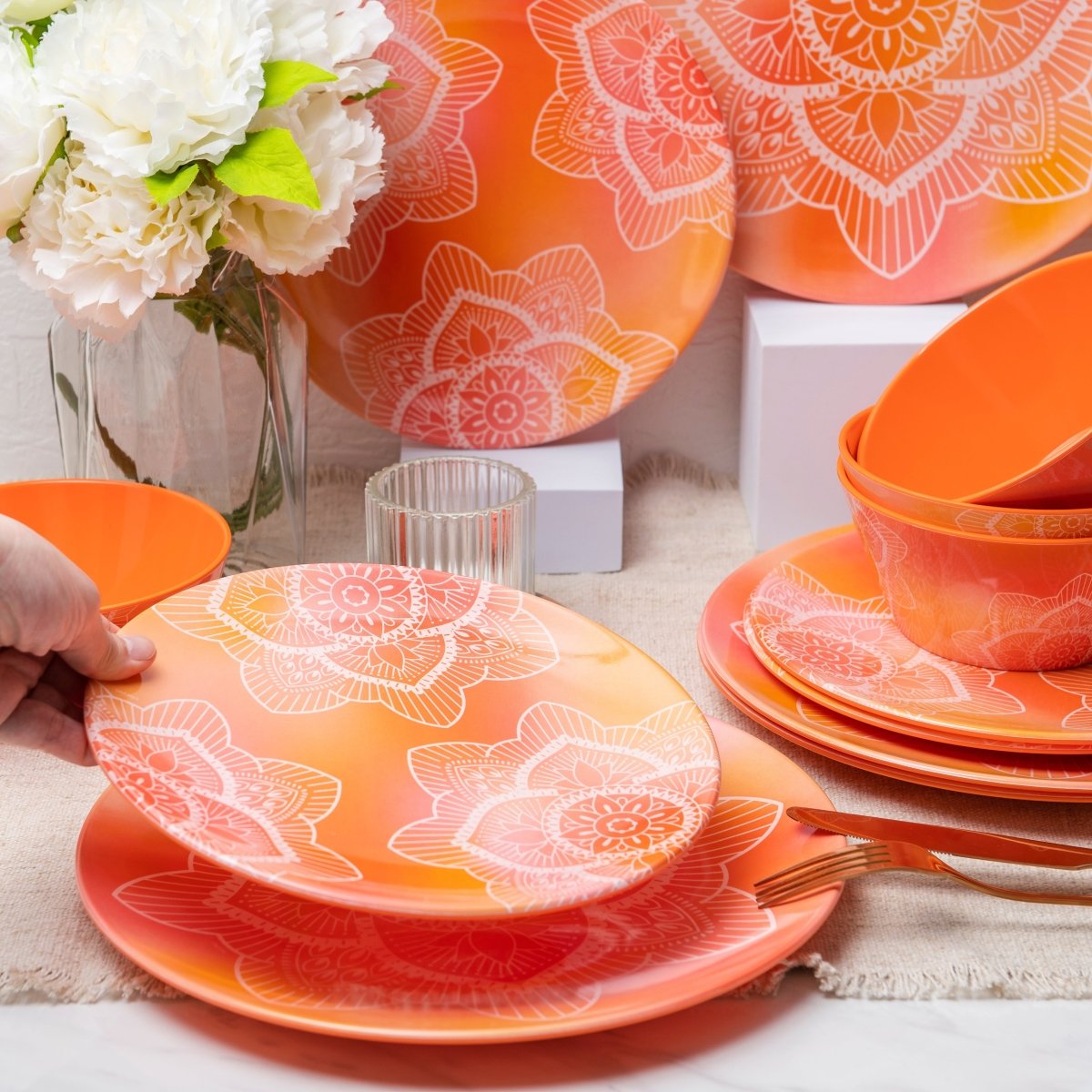 12pc La La Mandala Melamine Plate & Bowl Set - bzyoo